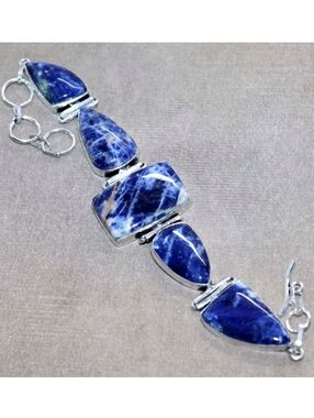 Sodalite Gemstone 925 Sterling Silver Handmade Toggle Bracelet